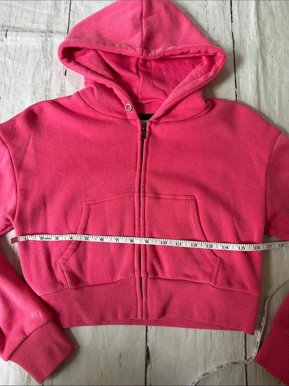 Katie J NYC Cropped Pink Zip Hoodie large